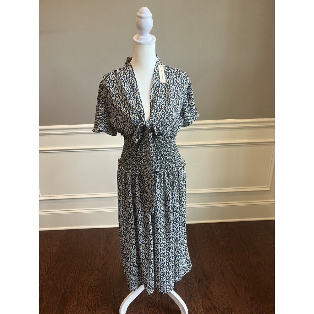 Max Studio Blue Midi Dress‎ Ruching Prairie Cottage Core Women's Size S NWT